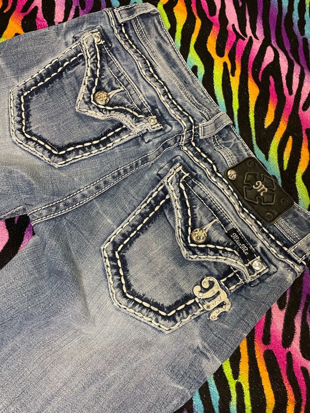 Miss Me Light Blue Boot Cut Jeans with Embroidered Pockets